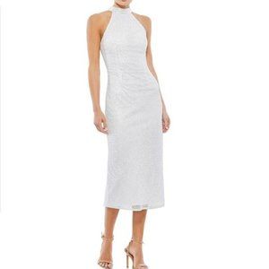 Mac Duggal Beaded Halter Neck Sleeveless Sheath Midi Dress
